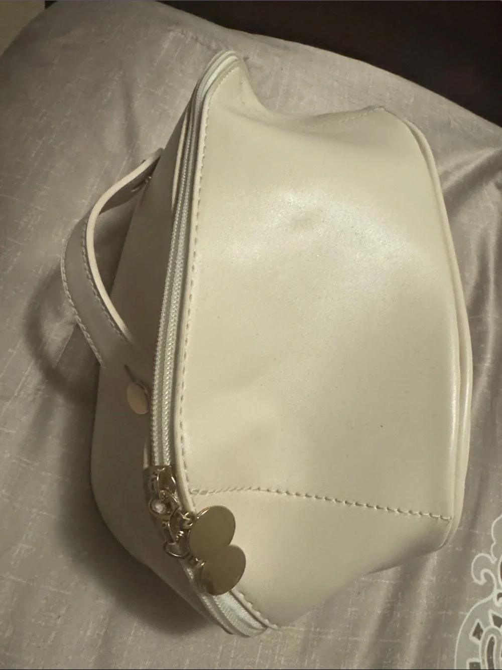 Cream Faux-Leather Wristlet Cosmetic Case
